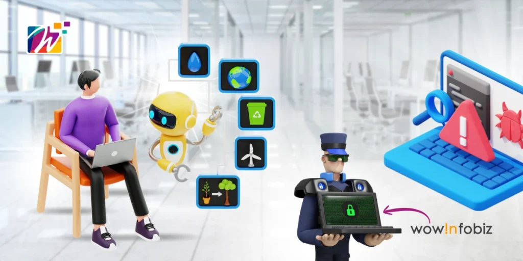AI robot analyzing code to detect cybersecurity vulnerabilities.